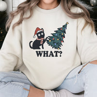 What Mischievous Black Cat Sweater, Humorous Christmas Cat Sweatshirt, Adorable Holiday Cat Crewneck, Xmas Cat Pullover, Pet Lover Christmas Present
