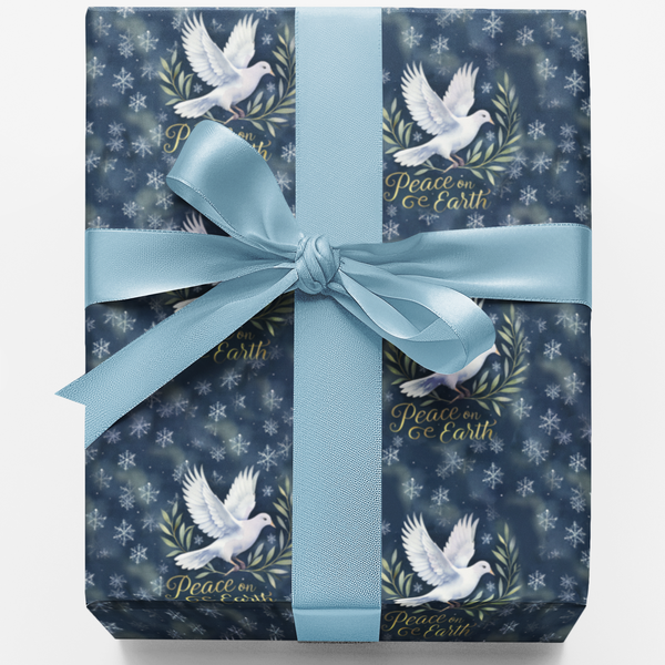 Christmas Script Gift Wrap, Peace on Earth Wrapping Paper, Pastel Sky Holiday Paper Roll, Religious Xmas Gift Wrap, Winter Wr