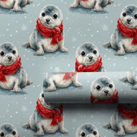 Adorable Winter Seal Gift Wrap, Baby Seal Christmas Wrapping Paper, Watercolor Animal Wrapping Paper, Holiday Gift Wrap, Winter Present Roll