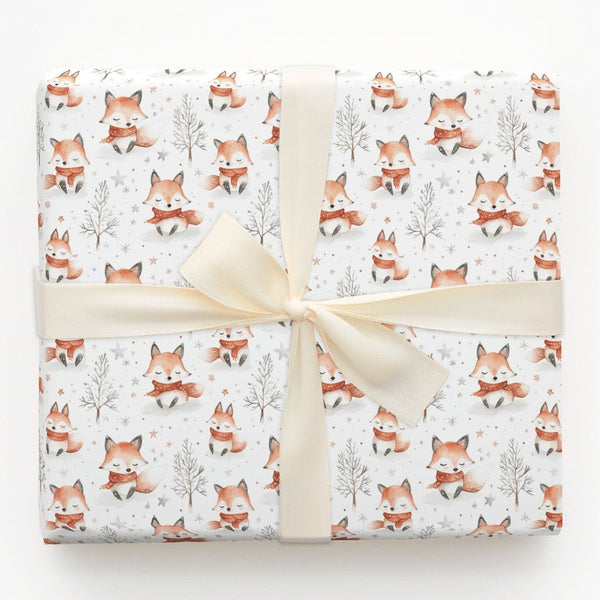 Watercolor Woodland Fox Gift Wrap, Winter Fox Wrapping Paper, Forest Animal Wrapping Paper, Adorable Holiday Gift Wrap, Chris