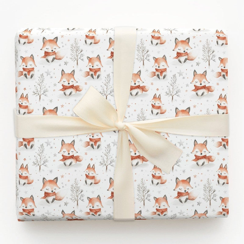 Watercolor Woodland Fox Gift Wrap, Winter Fox Wrapping Paper, Forest Animal Wrapping Paper, Adorable Holiday Gift Wrap, Christmas Present Roll