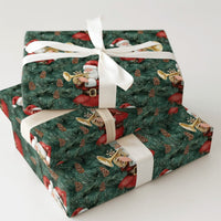 Musical Pine Christmas Gift Wrap, Santa Playing Trumpet Wrapping Paper, Dark Green Santa Wrapping Paper, Festive Holiday Gift Wrapping Paper