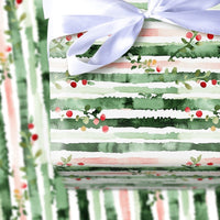 Watercolor Holiday Gift Wrap, Pink Green Striped Berry Wrapping Paper, Artistic Christmas Wrapping Paper, Festive Winter Present Gift Wrap