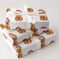 Santa Hat Puppy Holiday Gift Wrap, Goldendoodle Christmas Wrapping Paper, Adorable Dog Lover Wrapping Paper, Festive Winter Animal Gift Wrap