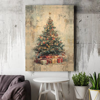 Vintage Christmas Tree Canvas Print, Rustic Christmas Tree Canvas Wall Art, Festive Christmas Canvas Decor, Holiday Home Wall Hanging