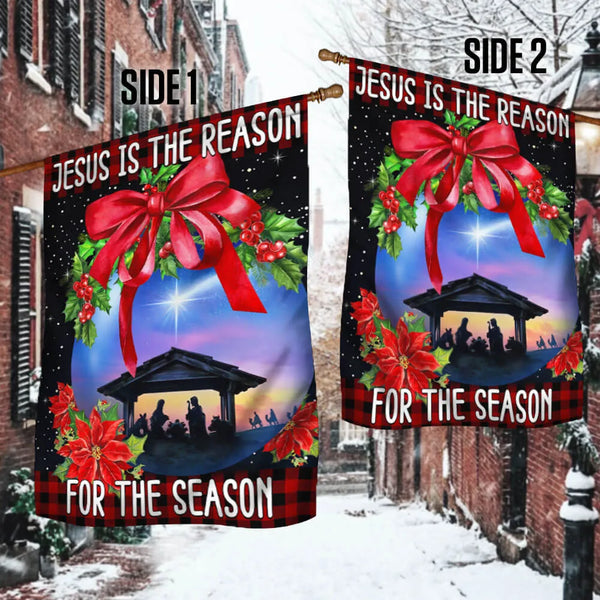 Nativity Scene Christian Christmas Yard Flag, Jesus Is the Reason for the Season Garden Flag, Holy Family Double Sided Religi