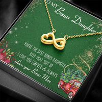 Heart Pendant Necklace, Bonus Daughter Infinity Necklace, 14k White Gold Finish Necklace, Christmas Present for Stepdaughter from Mom