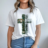 Nativity Cross Christmas Shirt, I Can Do All Things Through Christ T-Shirt, Christian Faith Graphic Tee, Religious Bible Verse Shirt Present