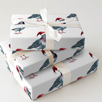 Santa Hat Bird Gift Wrap, Humorous Pigeon Christmas Wrapping Paper, Pigeon Wrapping Paper Roll, Holiday Wrapping Paper, Bird Lover Gift Wrap