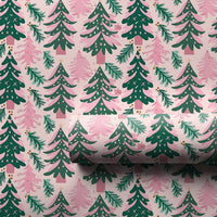 Modern Whimsical Holiday Gift Wrap, Pink and Green Christmas Tree Wrapping Paper, Pine Branch Xmas Wrapping Paper, Festive Present Paper