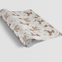 Adorable Reindeer Scarf Holiday Gift Wrap, Christmas Reindeer Wrapping Paper, Festive Xmas Wrapping Paper Roll, Winter Birthday Present Paper