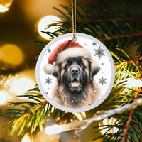 Santa Hat Puppy Holiday Ornament, Leonberger Dog Christmas Ornament, White Ceramic Tree Ornament, Dog Lover Keepsake, Festive Pet Present