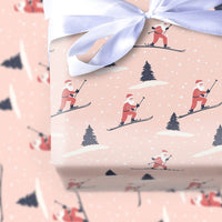 Whimsical Christmas Gift Wrap, Skiing Santa Wrapping Paper, Ski Santa Holiday Wrap, Festive Winter Sports Wrapping Paper, Xmas Gift Wrap