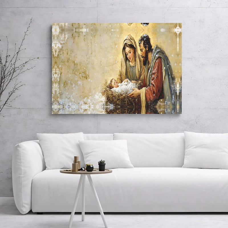 Holy Family Christmas Canvas Print, Nativity Scene Canvas Wall Art, Religious Christian Canvas Artwork, Manger Scene Holiday Wall Decor