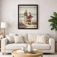 Vintage Beach Christmas Canvas, Coastal Santa Surfboard Wall Art, Surfing Santa Holiday Decor, Coastal Christmas Canvas Print, Surfer Present