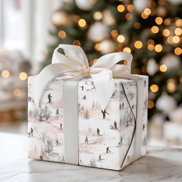 Country Landscape Christmas Gift Wrap, Winter Toile Hunting Scene Wrapping Paper, Rustic Scenic Wrapping Paper Roll, Elegant 