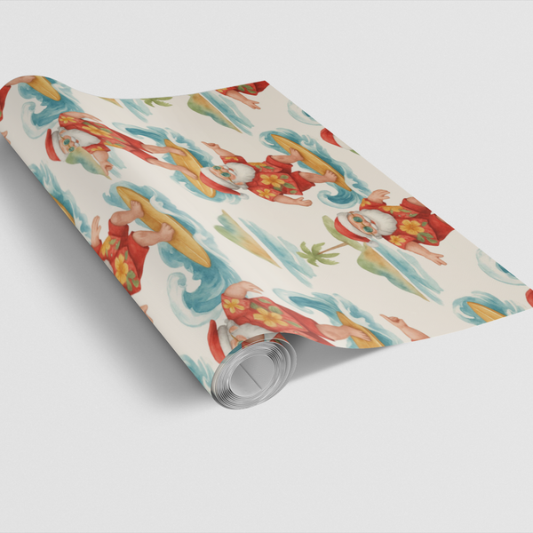 Coastal Christmas Gift Wrap, Surfing Santa Wrapping Paper, Tropical Holiday Wrapping Paper, Beach Santa Gift Wrap, Ocean Xmas