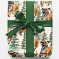 Boxer Christmas Gift Wrap, Boxer Dog Wrapping Paper, Woodland Dog Holiday Wrapping Paper, Dog Lover Xmas Gift Wrap Roll, Pet Present Paper