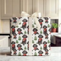 Watercolor Dog Holiday Gift Wrap, Black Poodle Christmas Wrapping Paper, Curly Puppy Scarf Wrapping Paper, Winter Holiday Gift Wrap Roll