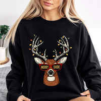 Humorous Christmas Deer Sweatshirt, Merry Dude Reindeer Sweatshirt, Holiday Hunting Crewneck, Retro Reindeer Sweater, Christmas Present for Dad