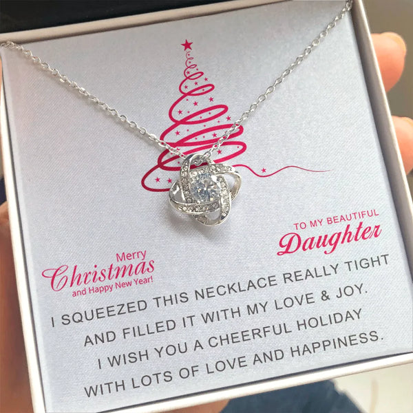 White Gold Pendant Necklace, Daughter Love Knot Necklace, Sparkling Cubic Zirconia Necklace, Christmas Holiday Jewelry Presen