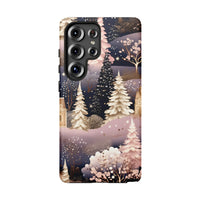Pink Snowy Forest Castle Cover, Winter Village Phone Case Samsung Galaxy, Holiday Aesthetic Tough Samsung Case, Comfy Christmas Present