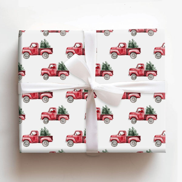 Santa Driving Pickup Gift Wrap, Vintage Red Truck Christmas Wrapping Paper, Farmhouse Holiday Wrapping Paper, Rustic Christma