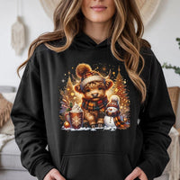Snowman Hot Cocoa Sweatshirt, Highland Cow Christmas Hoodie, Adorable Winter Cow Graphic Hoodie, Comfy Farmhouse Pullover, Animal Lover Xmas Present