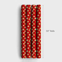 Metallic Dot Holiday Gift Wrap, Red and Gold Polka Dot Wrapping Paper, Festive Christmas Wrapping Paper Roll, Elegant Birthday Gift Wrap