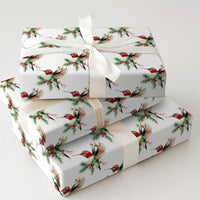 Winter Pine and Berry Gift Wrap, Hummingbird Christmas Wrapping Paper, Watercolor Botanical Holiday Paper Roll, Christmas Gift Wrap