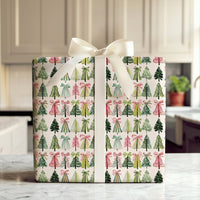 Watercolor Bow Gift Wrap, Pink Christmas Tree Wrapping Paper, Festive Green Christmas Wrapping Paper, Adorable Holiday Wrapping Paper Roll