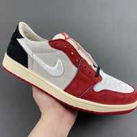 Low Top Sneakers, White Red Colorway, Lace Up Design, Casual Gift for Sneaker Fans