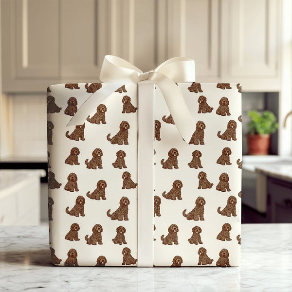 Curly Brown Doodle Gift Wrap, Cockapoo Dog Wrapping Paper, Adorable Pet Birthday Wrapping Paper, Dog Lover Christmas Gift Wra