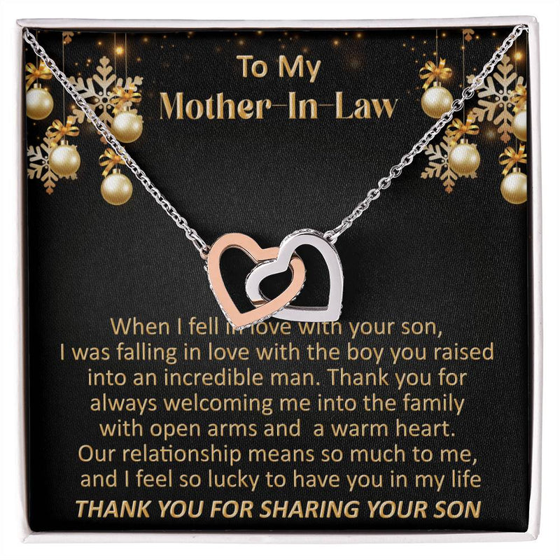 Sentimental Heart Necklace, Mother-in-Law Interlocking Hearts Necklace, Birthday Double Heart Necklace, Christmas Jewelry Present for Her