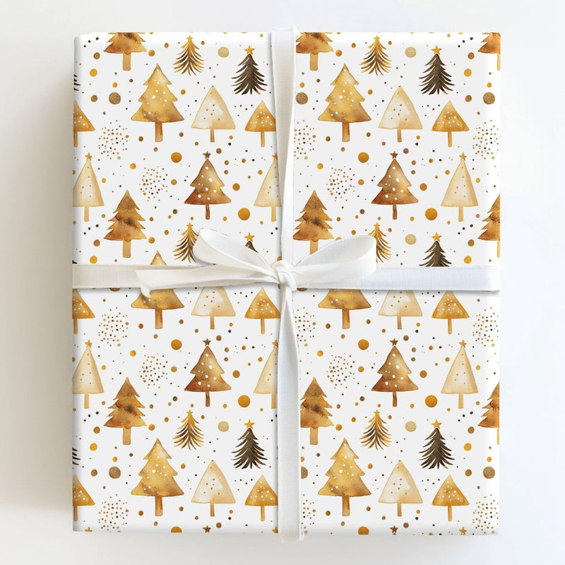 Bronze Watercolor Tree Gift Wrap, Gold Christmas Tree Wrapping Paper, Elegant Holiday Confetti Wrapping Paper, Modern Xmas Wrapping Paper