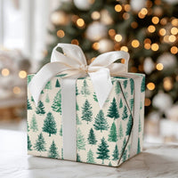 Woodland Forest Christmas Gift Wrap, Rustic Pine Tree Wrapping Paper, Watercolor Evergreens Wrapping Paper, Winter Cabin Present Packaging