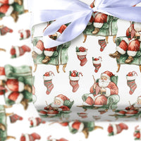 Knitter Santa Claus Armchair Wrapping Paper, Knitting Santa Wrapping Paper, Vintage Christmas Wrapping Paper, Comfy Holiday Gift Wrap Roll