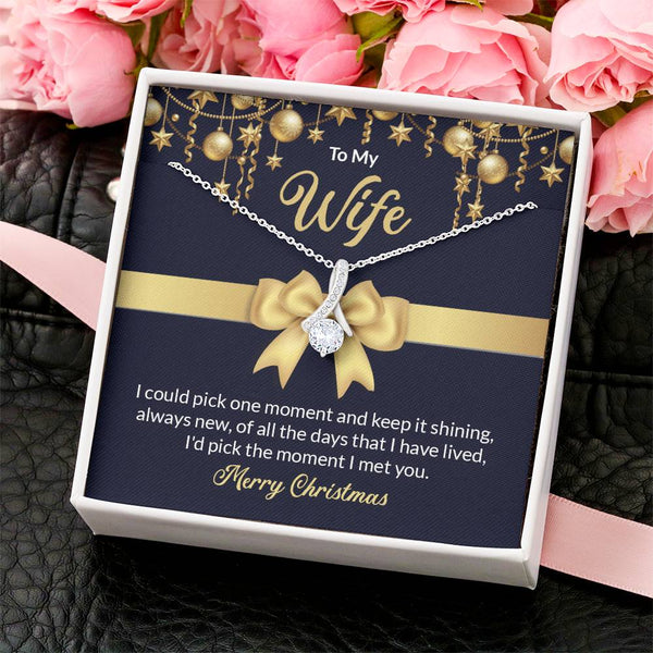 Ribbon Pendant Necklace, To My Wife Christmas Necklace, Romantic Holiday Necklace for Wife, Sparkly CZ Jewelry, Christmas Pre