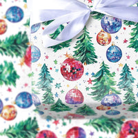 Groovy Holiday Gift Wrap Roll, Disco Ball Christmas Tree Wrapping Paper, Watercolor Pine Tree Present Paper, Fun Retro Winter Gift Wrapping