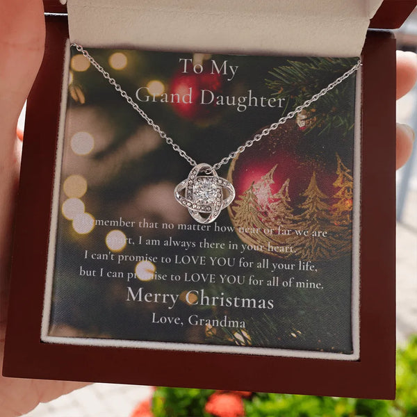 Christmas Knot Pendant Necklace, Love Knot Necklace for Granddaughter, 14k White Gold Finish Jewelry, Keepsake from Grandma G