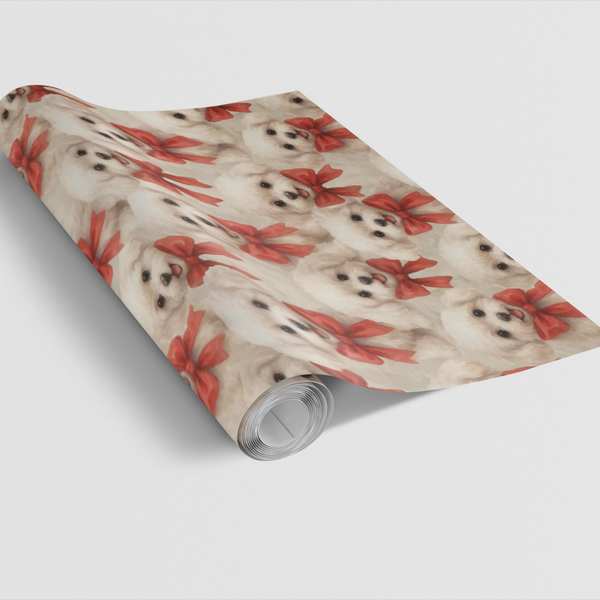 Fluffy Puppy Holiday Gift Wrap, Bichon Frise Christmas Wrapping Paper, Watercolor Dog Wrapping Paper, Adorable Dog Lover Xmas