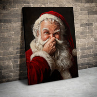 Whimsical Holding Nose Canvas Print, Humorous Santa Claus Canvas Wall Art, Christmas Holiday Portrait Canvas, Xmas Wall Decor, Holiday Present