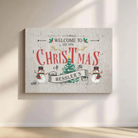 Rustic Snowman Wall Art, Personalized Family Christmas Canvas, Custom Holiday Canvas Print, Winter Family Wall Decor, Festive Home Canvas