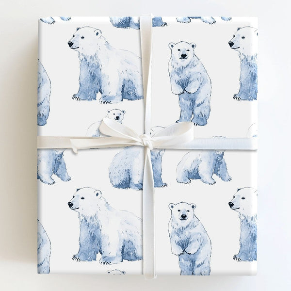 Watercolor Arctic Animal Gift Wrap, Polar Bear Wrapping Paper, Polar Bear Christmas Wrapping Paper, Adorable Winter Bear Wrap