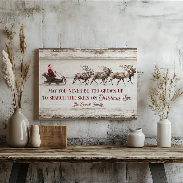 Christmas Wall Art Canvas, Santa Sleigh Reindeer Canvas Art, Holiday Winter Scene Canvas Print, Xmas Living Room Decor, Famil