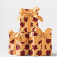 Floral Holiday Gift Wrap Roll, Watercolor Poinsettia Christmas Wrapping Paper, Festive Botanical Wrapping Paper, Elegant Xmas Gift Wrap