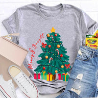 Retro Festive Holiday Graphic Tee, Merry and Bright Christmas Tree T-Shirt, Adorable Xmas Tree Shirt, Winter Holiday Present