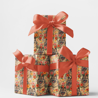 Garden Floral Dog Gift Wrap, Keeshond Wrapping Paper, Keeshond Holiday Paper, Dog Lover Present Paper, Christmas Dog Breed Wrapping Paper