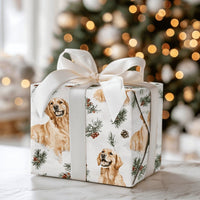 Watercolor Winter Dog Gift Wrap, Golden Retriever Wrapping Paper, Christmas Dog Gift Wrapping Paper, Holiday Pet Gift Wrap