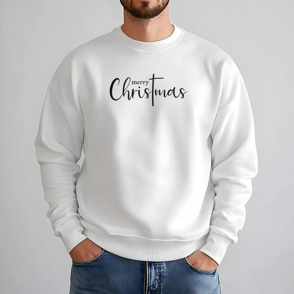 Minimalist Script Holiday Crewneck, Merry Christmas Sweatshirt, Comfy Christmas Sweater, Minimal Xmas Typography Pullover, Ho